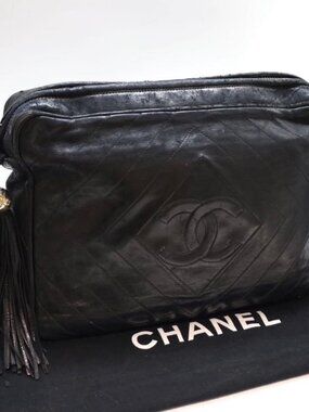 Chanel Fringe CC Logo Shoulder Bag Lambskin Black